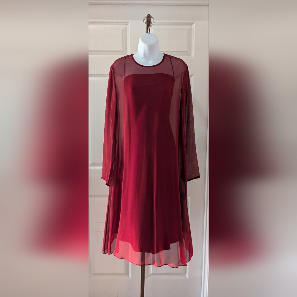Ellen Tracy Burgundy Spaghetti Strap Dress And Shawl